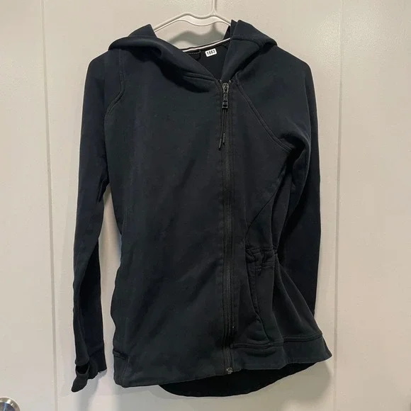 Nike Womens Black Asymmetrical Zip Cinched Waist Hoodie Thumbholes 1553