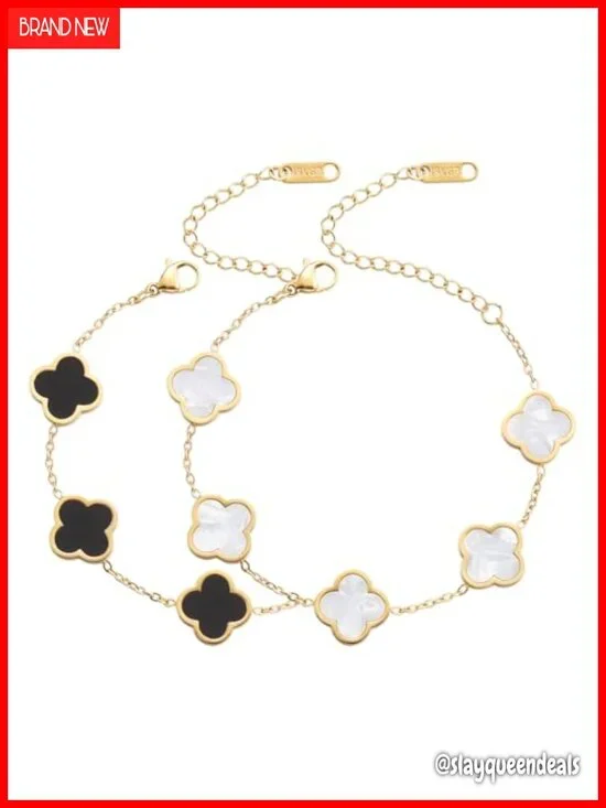 18K Gold Plated Clover Link Bracelet Stainless Steel Lobster Claw