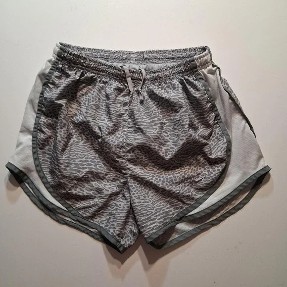 Womens Nike gray leopard print shorts athletic gym workout running