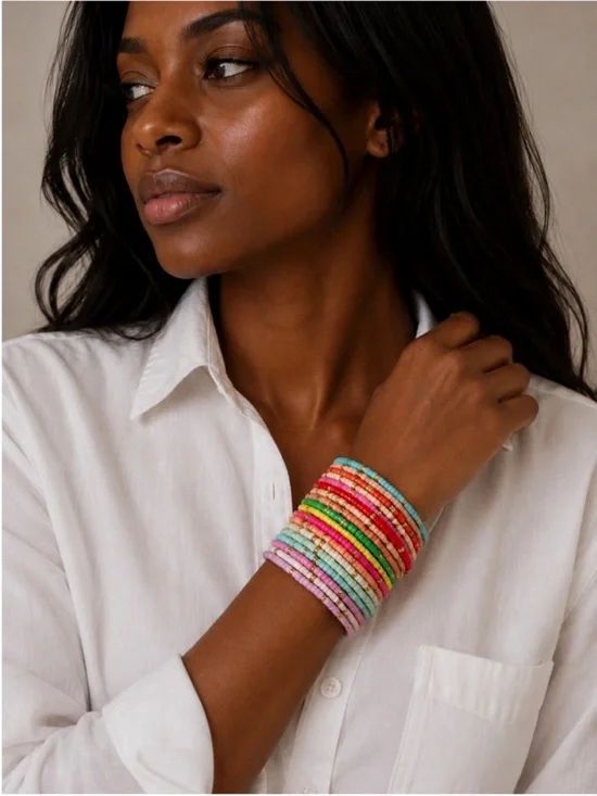 New! Preppy Colorful Mixed Color Beaded Bracelet Stack Set (18 piece) NWOT 1046