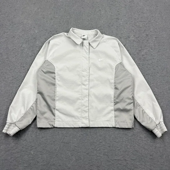 Nike Sportswear Womens Medium Grey Woven Jacket Oversized Sateen Full Zip HQ3750