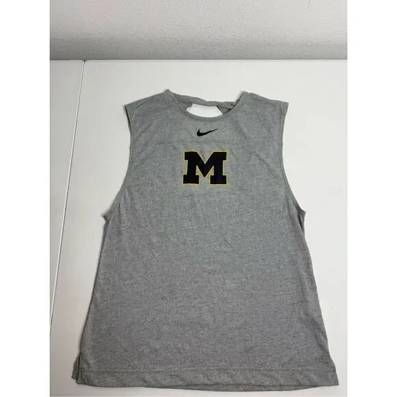Nike Womens Sleeveless Tank Top Gray Michigan Logo M Dri Fit