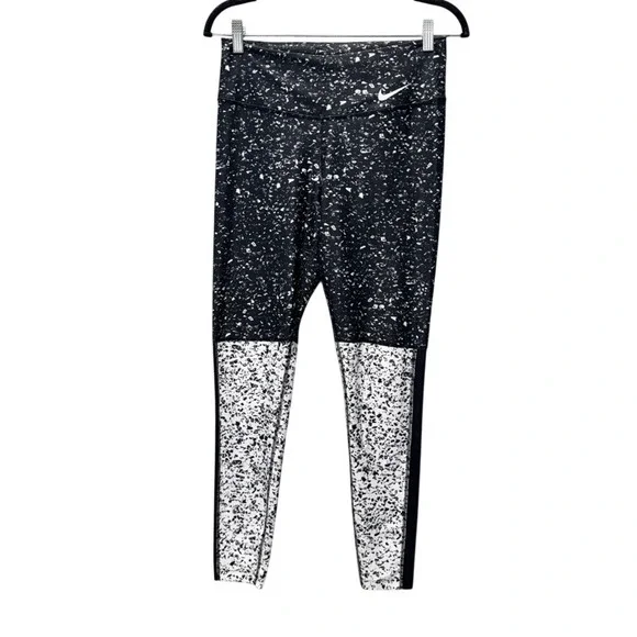 Nike Dri-FIT One Legend Pants Womens Medium Black White Speckled Leggings