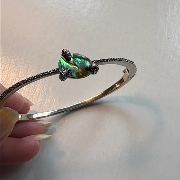 Unique Judith Jack Abalone and Marcasite Sterling Silver Bangle Bracelet