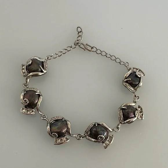 18k Gold Silver and Black Pearls Bracelet​