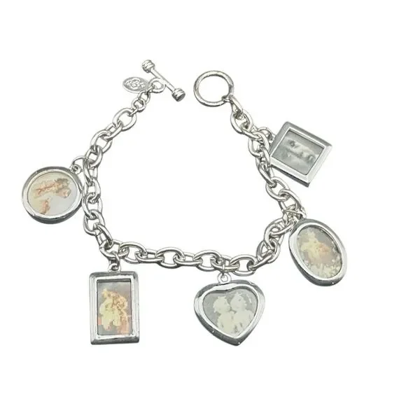 Vintage Premier Designs Photo Charm Bracelet silver tone