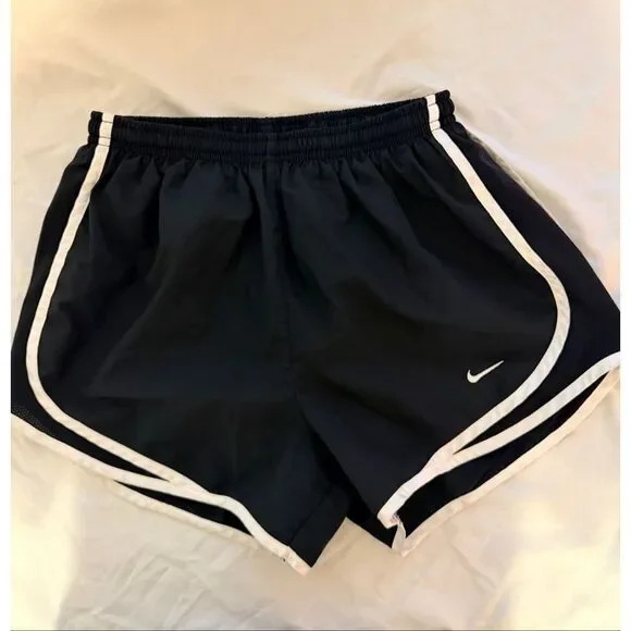 Nike Black Dri-FIT White Trim Track Gym Active Running Shorts Drawstring Size S