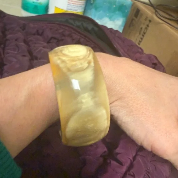 Vintage Chunky Marbled Honey Amber Resin Bangle Bracelet Statement Wide 2.5 ID