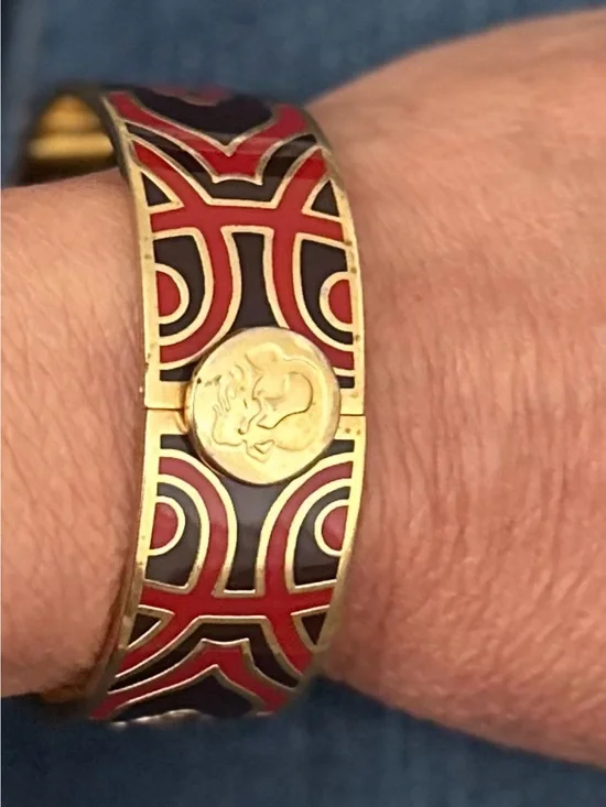 Spartina 449 Gold-Tone Bracelet with Red and Black Enamel Geometric Inlay