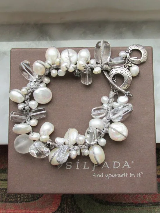 Retired Silpada Sterling Silver Pearl Quartz EFFERVESCENCE Toggle Bracelet B2180