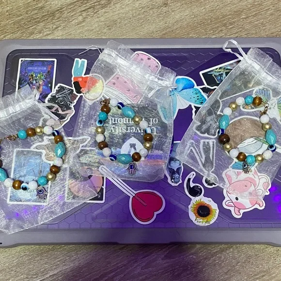 Vibrant Beaded Bracelets with Eye Charm Set of three!!!