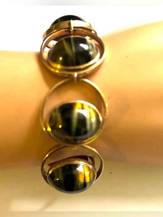 Vintage Gold tiger eye  Bracelet with  Cabochons