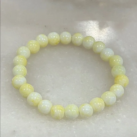 Yellow Marbled Beaded Stretch Bracelet