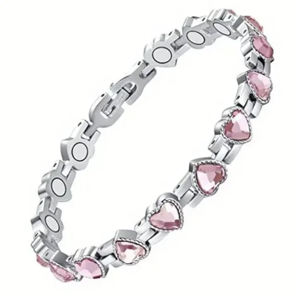 Pink Heart Shaped Lymphatic Magnetherapy 3500 Gauss Magnet Adjustable Bracelet