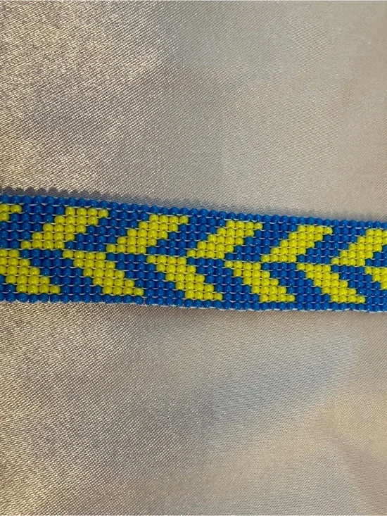 Handmade Beaded Bracelet in Blue and Yellow Chevron