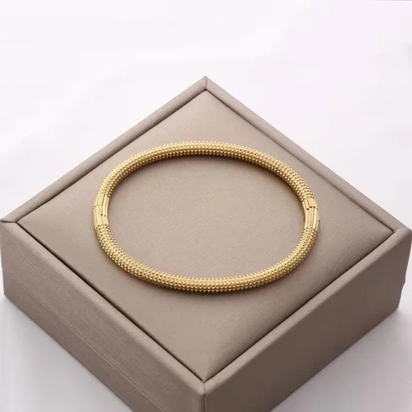 18K Gold Plated 304L Stainless Steel Textured Bangle Bracelet