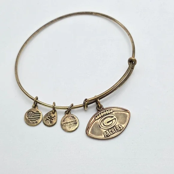 Alex & Ani GREEN BAY PACKERS Football Bracelet Charm Bangle Brass Made‎ In USA!!