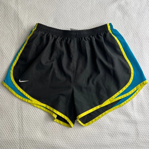 Nike Dri Fit Women Running Shorts Black‎ Blue Yellow Athletic Gym Workout Size M