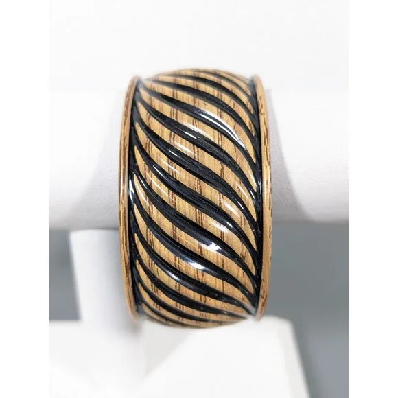 Vintage Lightweight Brown Black Swirl Wide Bangle Bracelet‎ Plastic 8.5