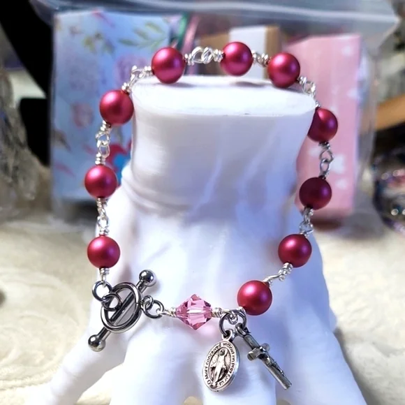 Elegant Raspberry Pink Rosary Bracelet!