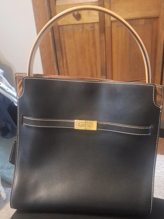 Tory Burch Black Leather Top-Handle Tote with Gold Hardware Radzwill Tote
