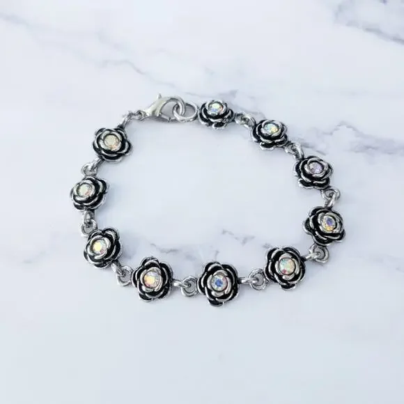 Vintage Premier Designs Clasp Bracelet Flowers with Iridescent Gems