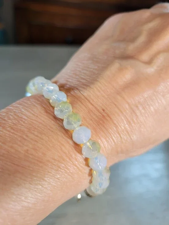 Handmade Faceted Glass Opalescent Beaded Stretch Bracelet - One Size Fits Most