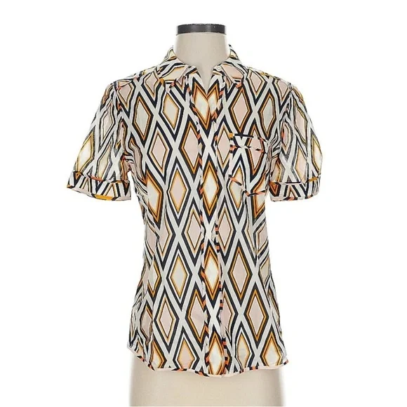 EUC Tory Burch Geometric Patterned‎ Button Down Top