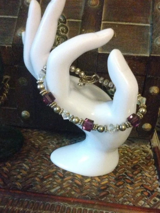 Purple Crystal & Gold Bead Bracelet - Women Jewelry