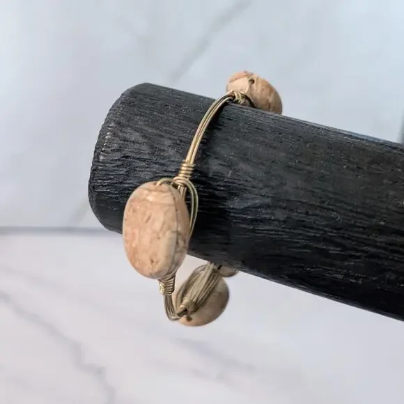Statement Bracelet Gold Tone with Beige Accents