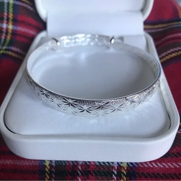 Sterling Silver Engraved Floral Bangle Bracelet