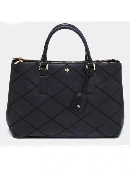 Tory Burch Robinson Black Quilted Satchel with Gold Hardware