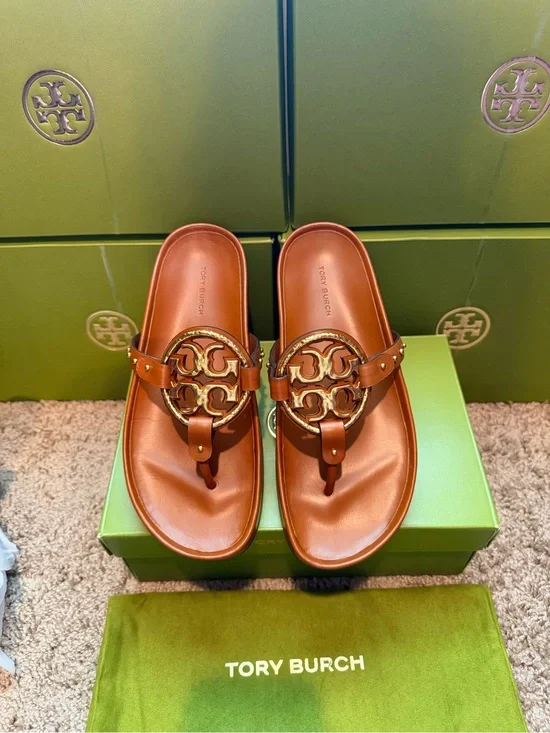 Tory Burch Miller Cloud Vintage Sandals with Gold Medallion