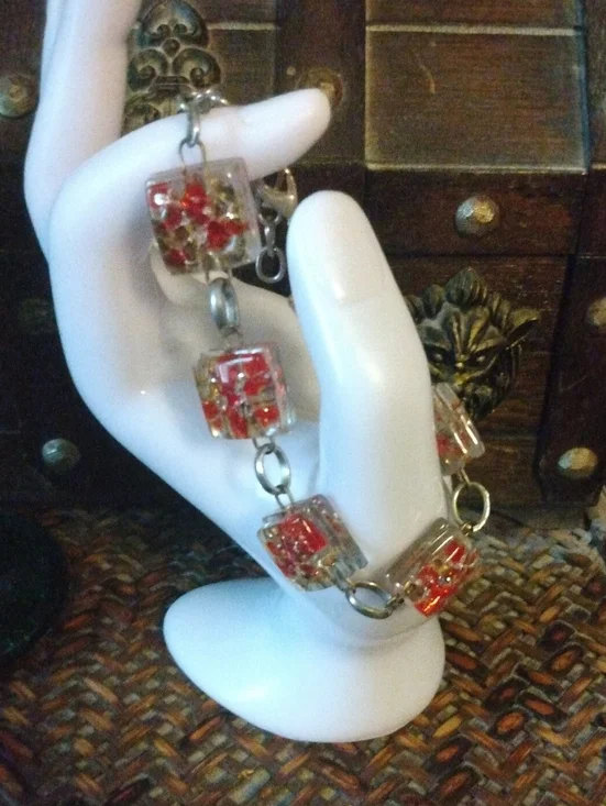 Red Cube Resin Link Bracelet - Women Jewelry size 6