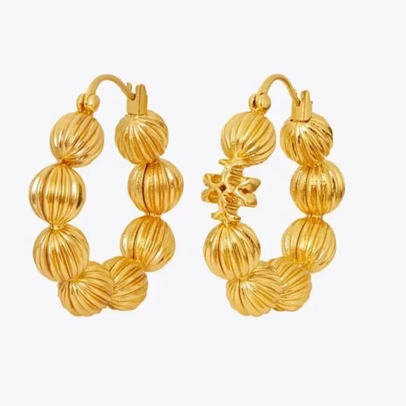 Tory Burch Roxanne Fluted Bead Hoop Earrings