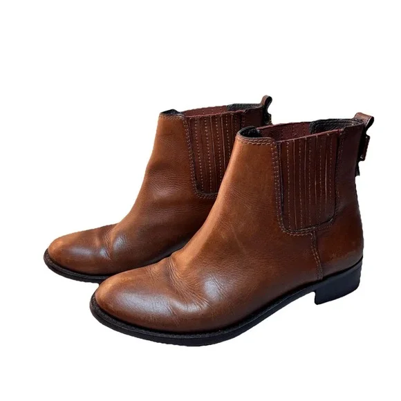 Tory Burch Brown Leather Chelsea Ankle Boots‎ Buckle Detail Women's 7.5