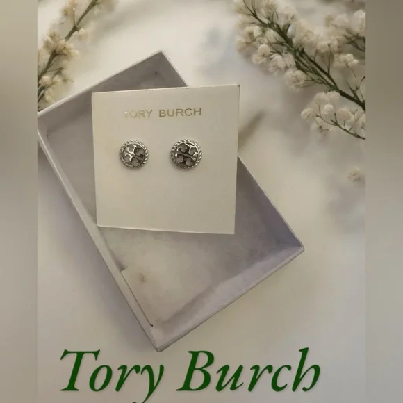 TORY BURCH LOGO earrings in silver NEW WITH TAGS $98 MSRP