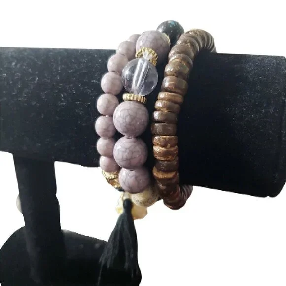 Womens Green Tassel Mixed Beads Bohemian Multilayer Tasseled Boho Bracelets