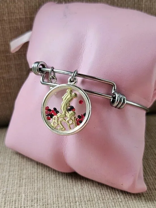 Disney 1928 Special Edition Minnie Mouse Charm Silver Tone Wrist Band Fashion