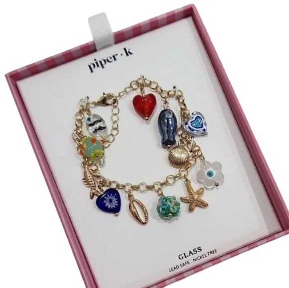 💙▪️Piper K▪️ Gold  Nautical Fish Ocean Charm Bracelet with Colorful Charms