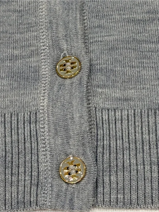 Tory Burch Merino Wool Cardigan Gray Quiet Luxury Preppy Old Money Women's M
