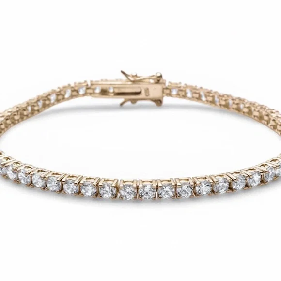 Womens Sterling Silver .925 4mm Zirconia Yellow‎ Gold Plated Tennis Bracelet