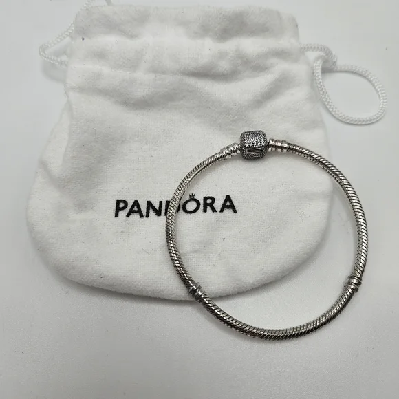 Pandora Moments Sparkling Pave Clasp Snake Chain Sterling Silver Bracelet Bag
