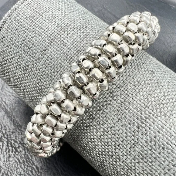 Popcorn Bead Stretch‎ Bracelet OS Silver Excellent