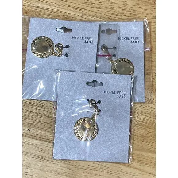 Live Laugh Love Charm Pendant Gold Tone Handbag Keychain‎ Backpack Lot Of 3
