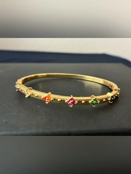 Gold Plated Multi-Color Gemstone Bangle Bracelet