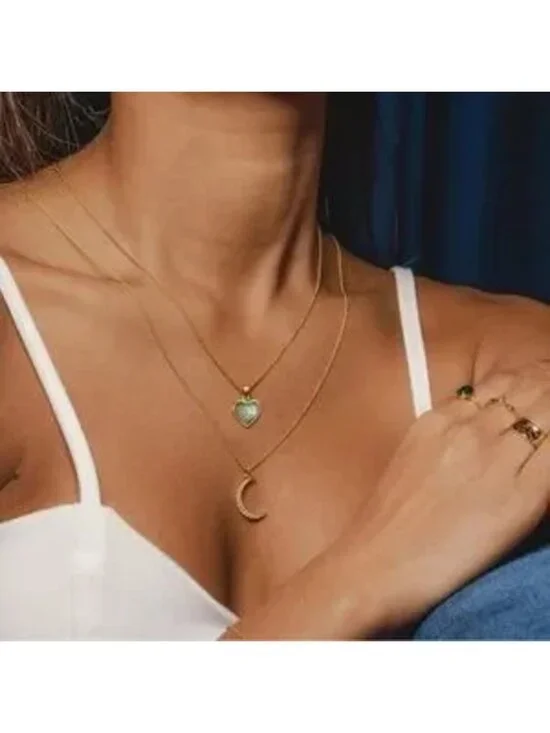 GOLD 14k Gold Plated Labradorite Heart Stone Necklace