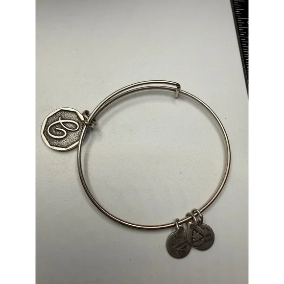 Alex and Ani Initial G Charm Bangle Bracelet‎ Rafaelian Silver Finish Expandable