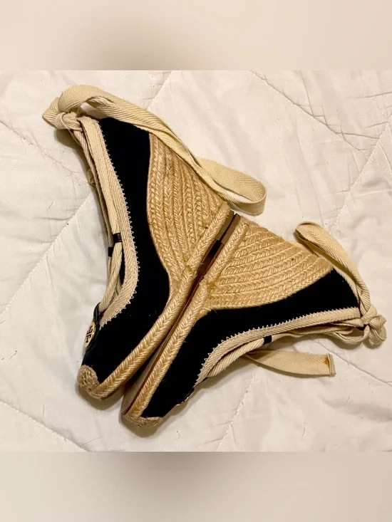 Tory Burch Wedge Espadrille Navy Blue Ankle Tie
