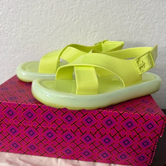 Tory Burch lime sherbet Jelly Crisscross Sandals Sz 8